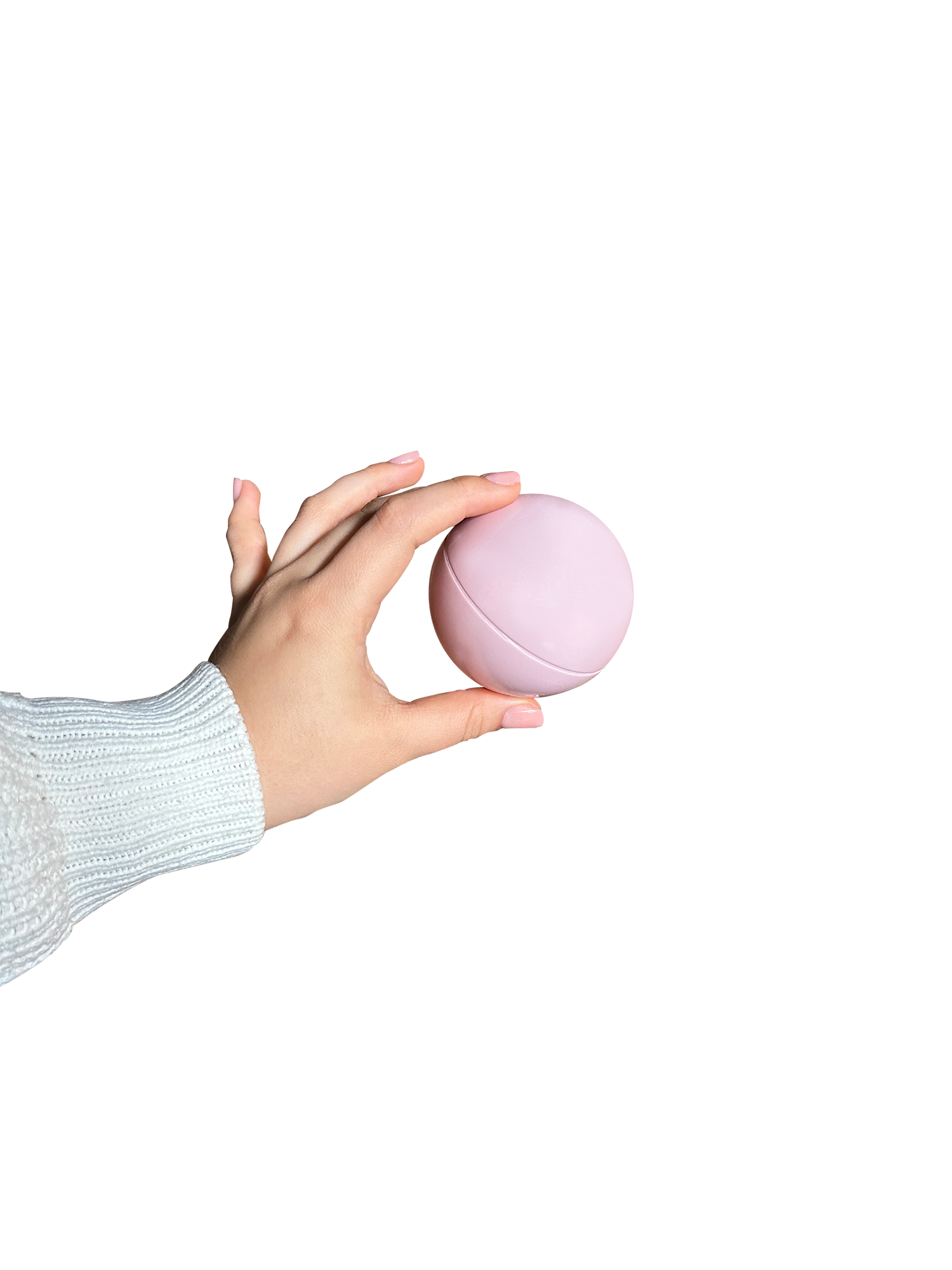 Hand hält Bio-Ball in pastellrosa